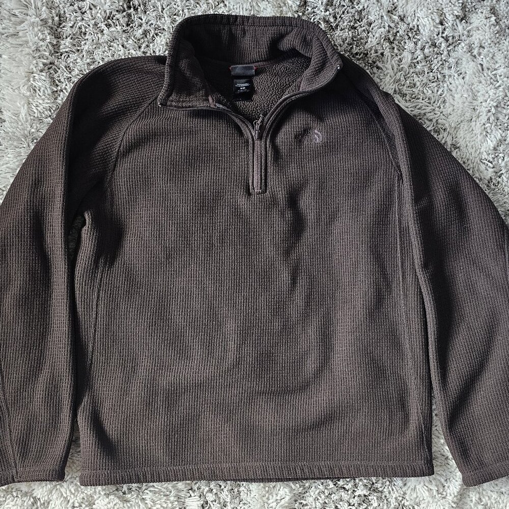 North Face 1/4 zip fleece, brown waffle style, medium (M)
